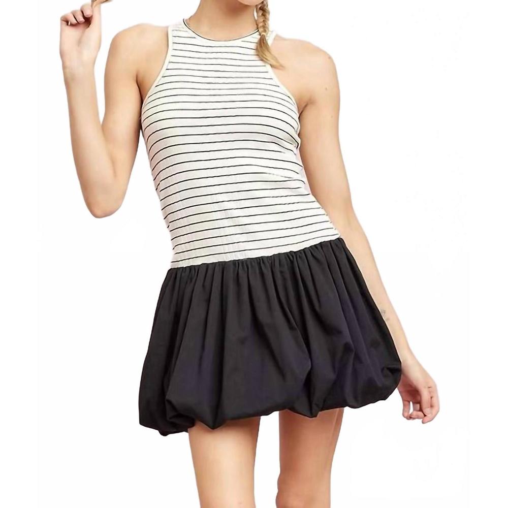 NEW ILLA ILLA striped rib with bubble hem mini dress in ivory/black - Picture 3 of 4
